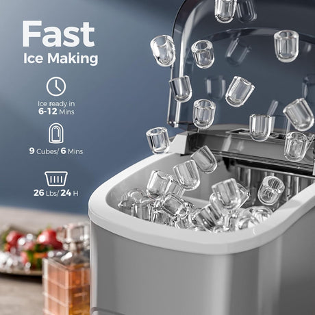 Máquina de Hielo Portátil, 26Lbs/24H, Auto-Limpieza, Modelo X