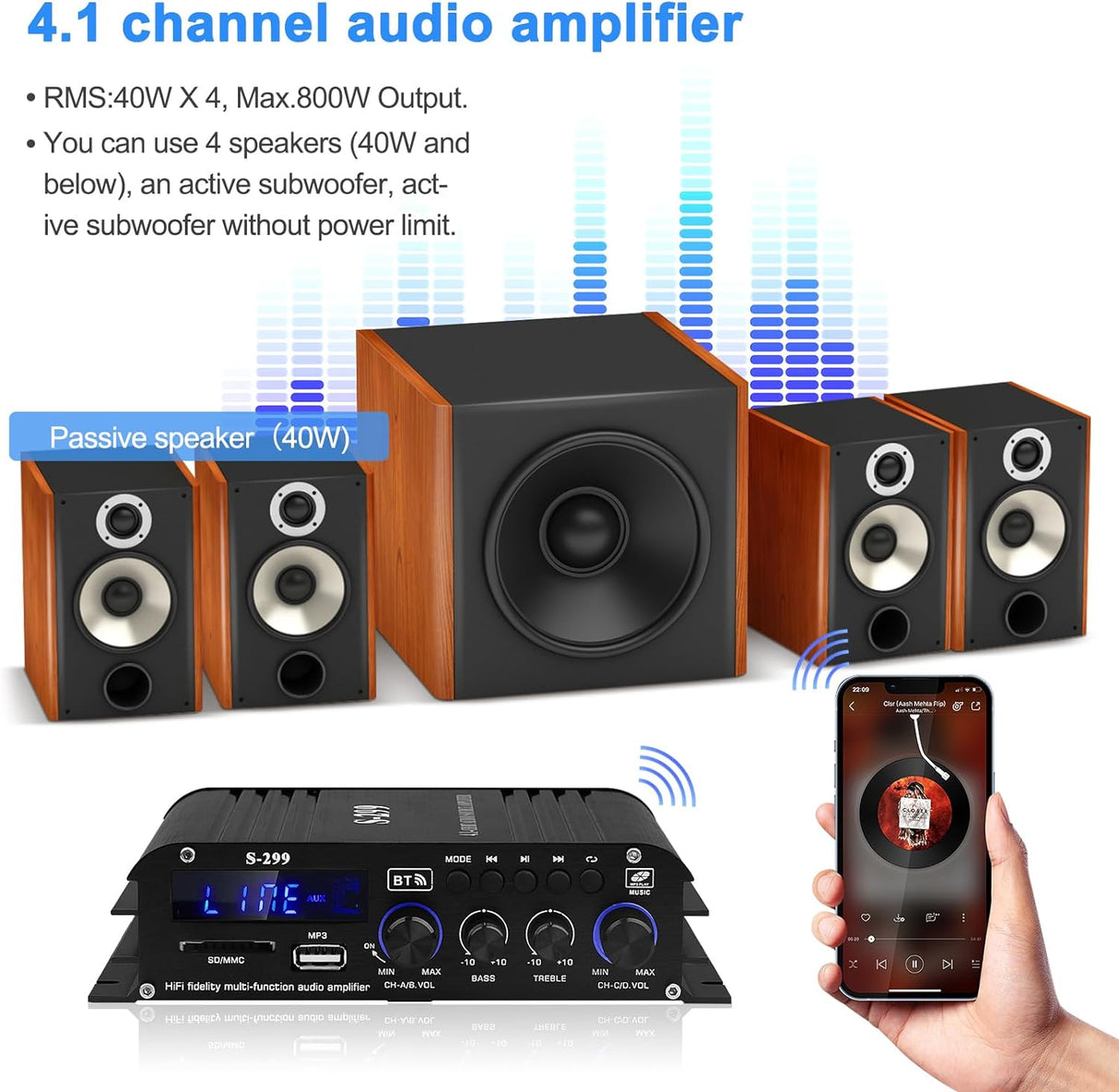 Amplificador de Audio Bluetooth 5.0 4.1 Canal S-299