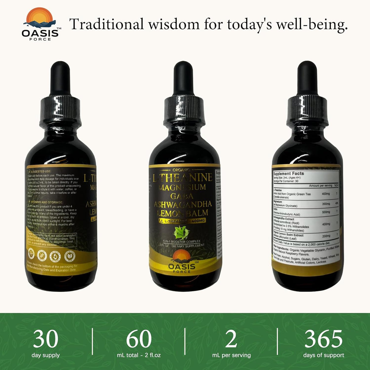 L Theanine 400mg Líquido, GABA, Magnesio, Ashwagandha, Vegano
