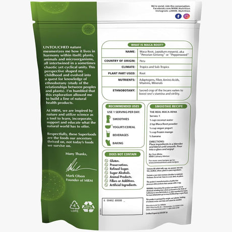 Maca Root Orgánico MRM Nutrition Superfoods Vegan 40 Servings