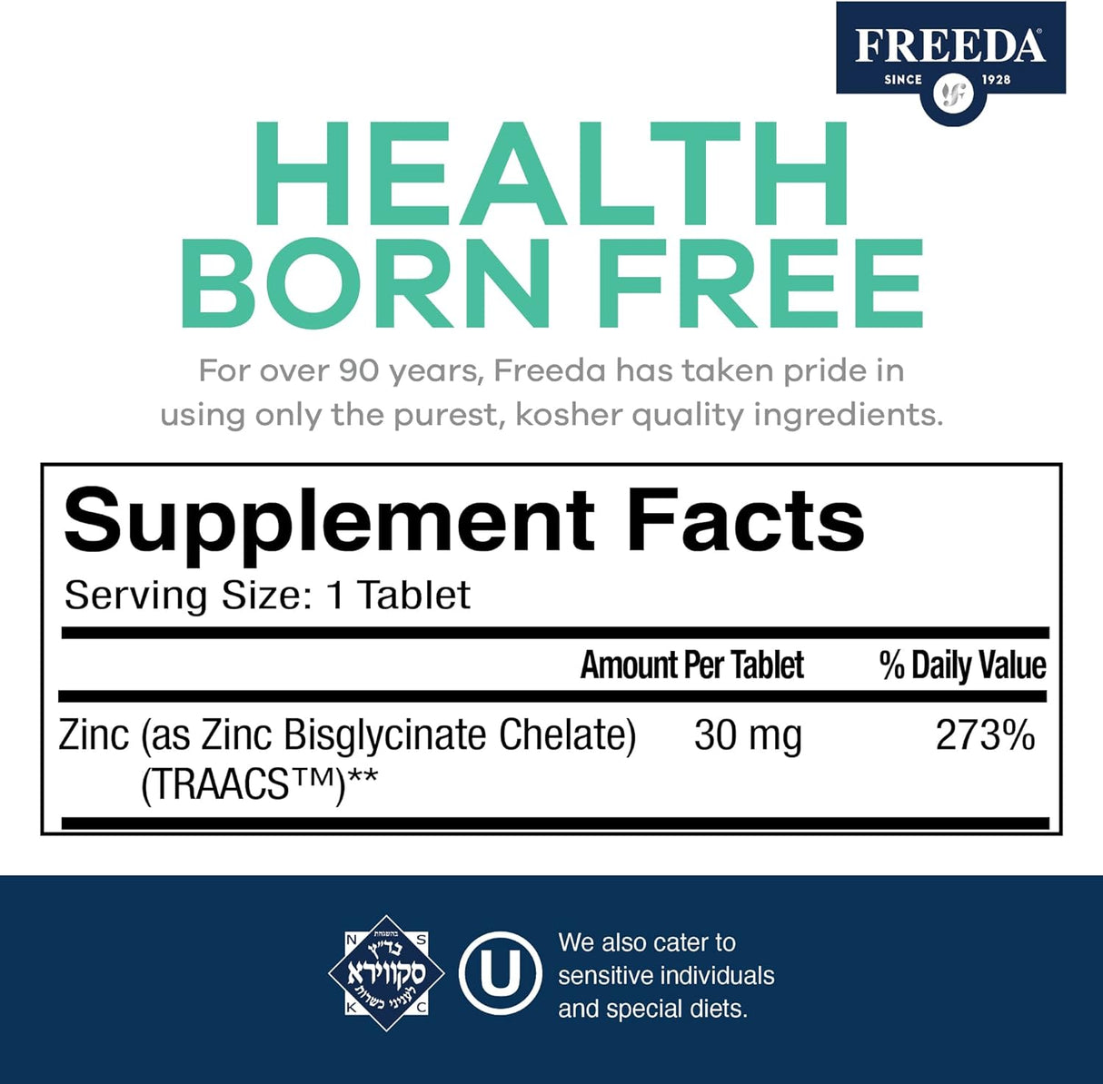 Suplementos de zinc quelado Kosher 30 mg de quelato de zinc