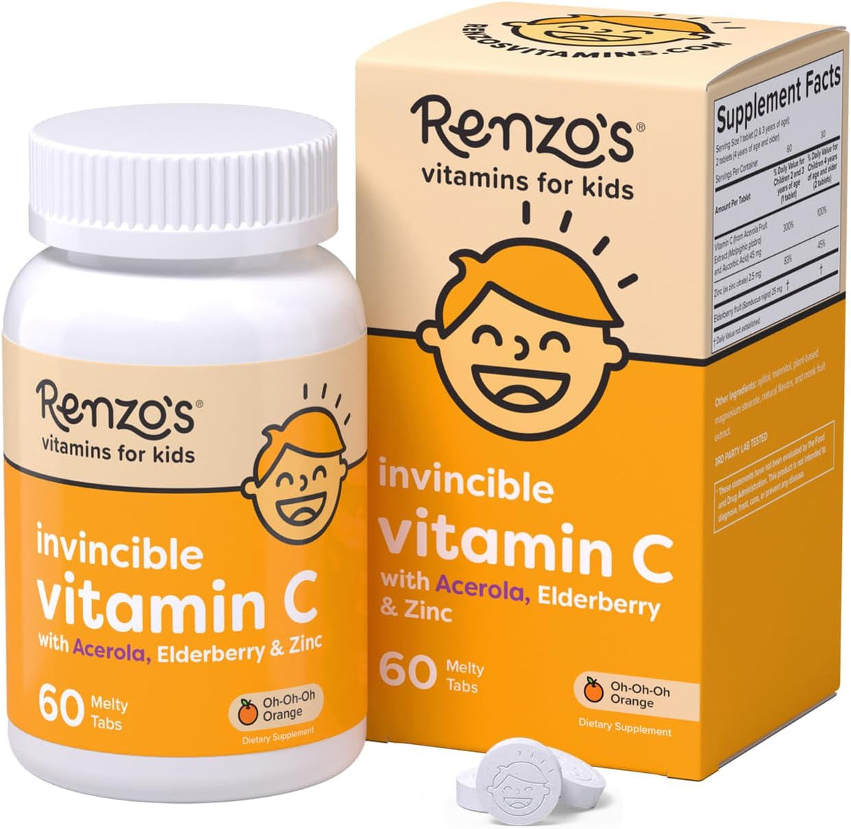 Vitamin C para niños Renzo, con Elderberry y Zinc, 60 pastillas