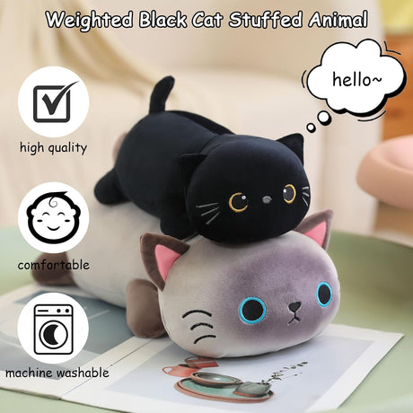 Plush gato negro pesado SQEQE, anti-ansiedad, 9.8 pulgadas