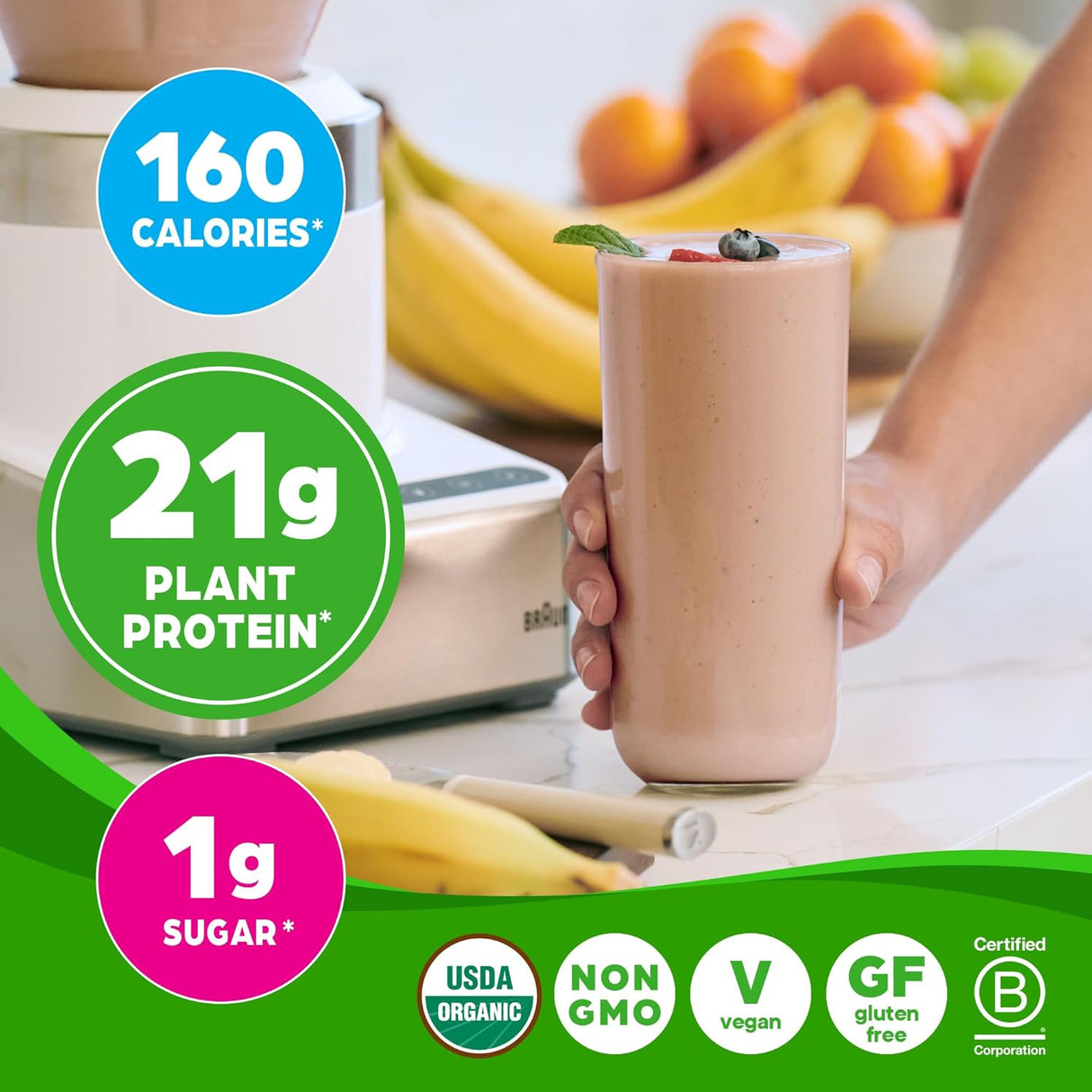 Proteína Vegana Orgain 21g, 10g Fibra, 2.02 lb, Sin Gluten