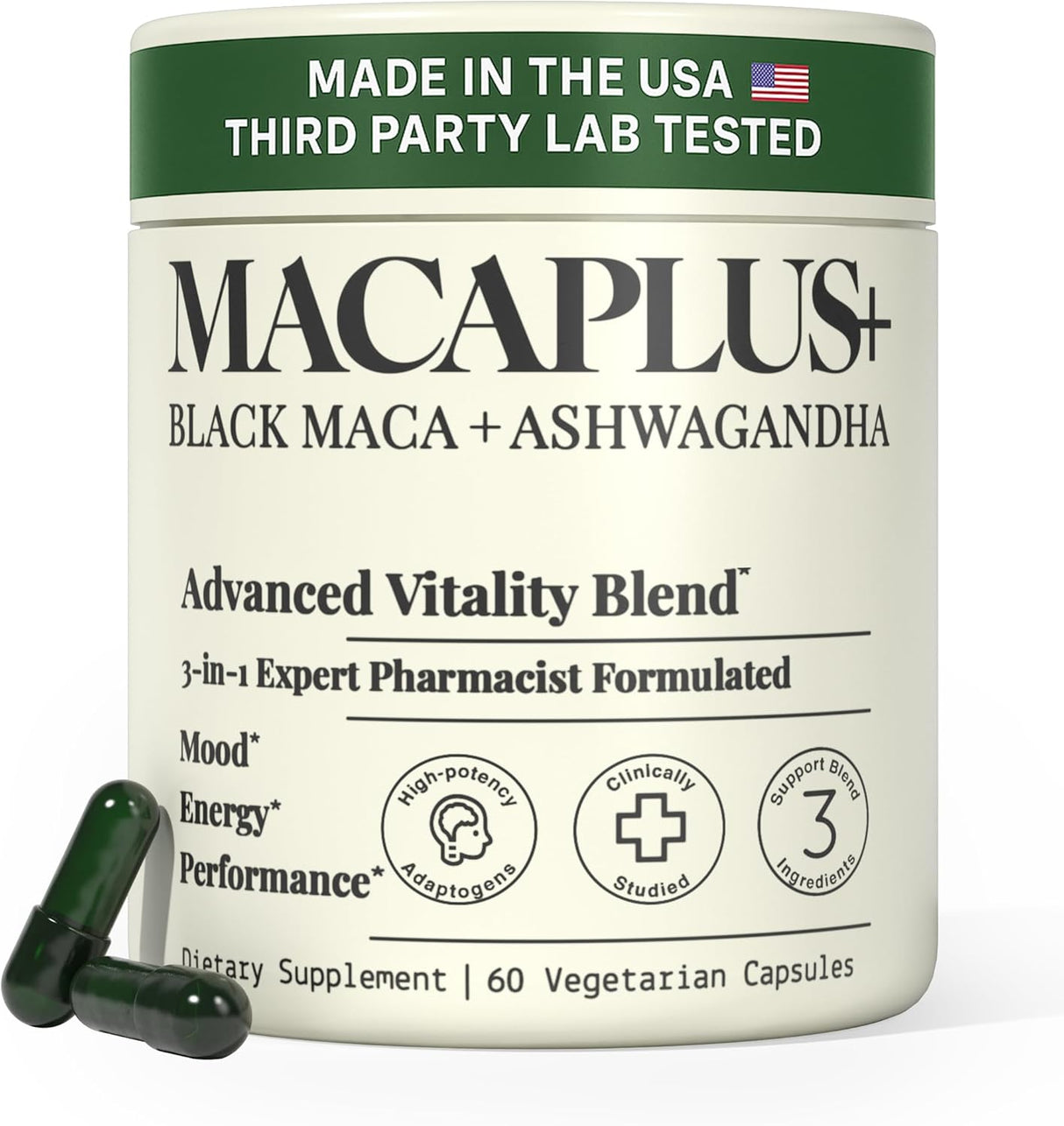 MacaPlus+ Cápsulas de Maca Negra 40:1 + Ashwagandha + Fenogreco