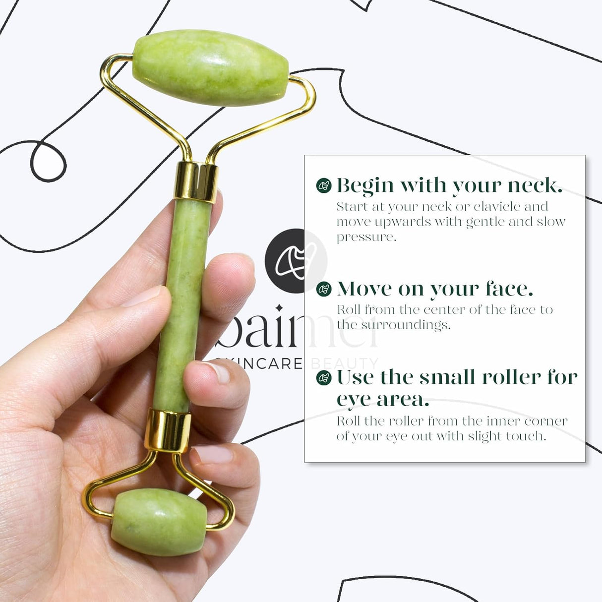 Juego de rodillo facial y Gua Sha de jade color verde