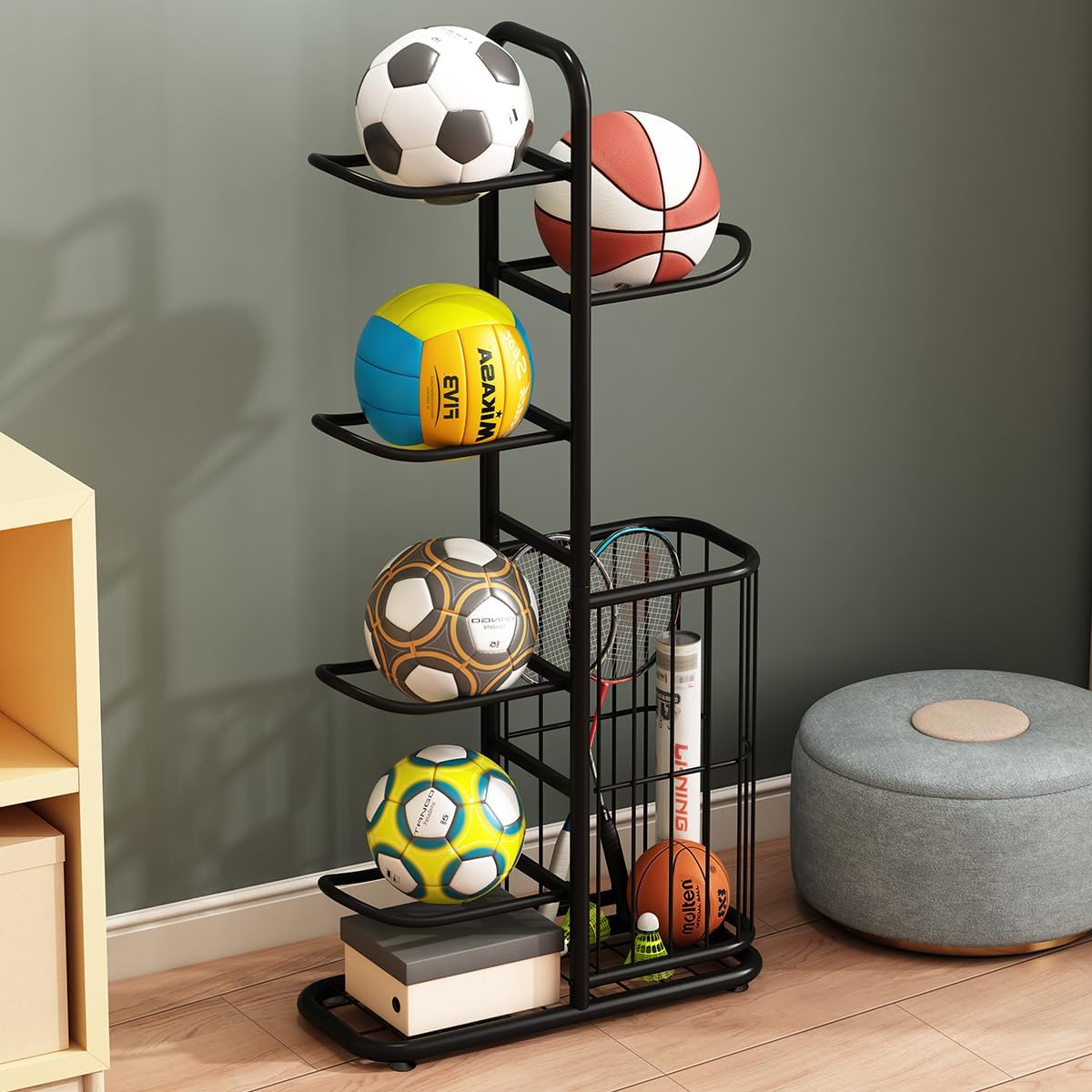 Estante ajustable para pelotas deportivas Organizador