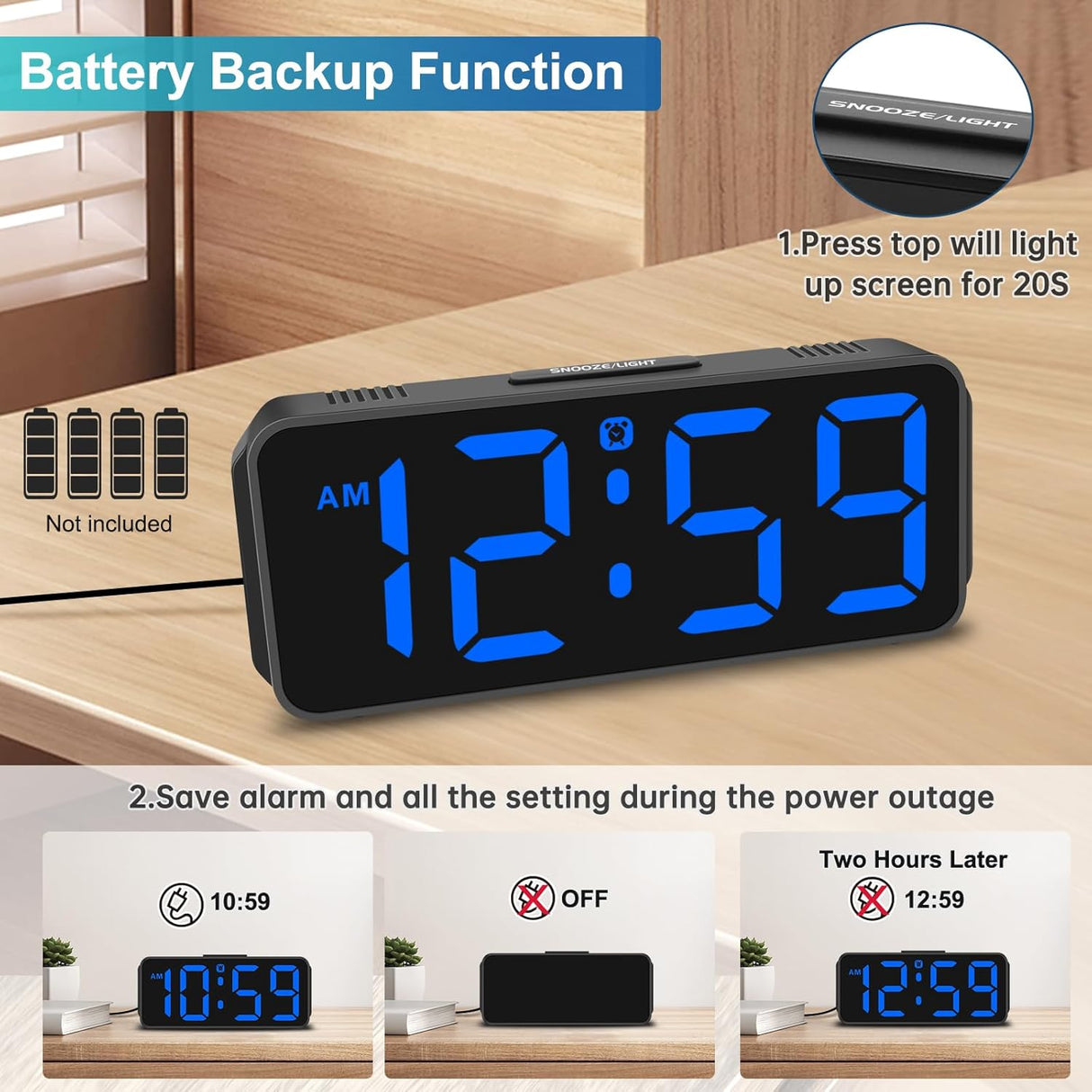 Reloj Despertador Digital Pequeño con Números Grandes y Alarma