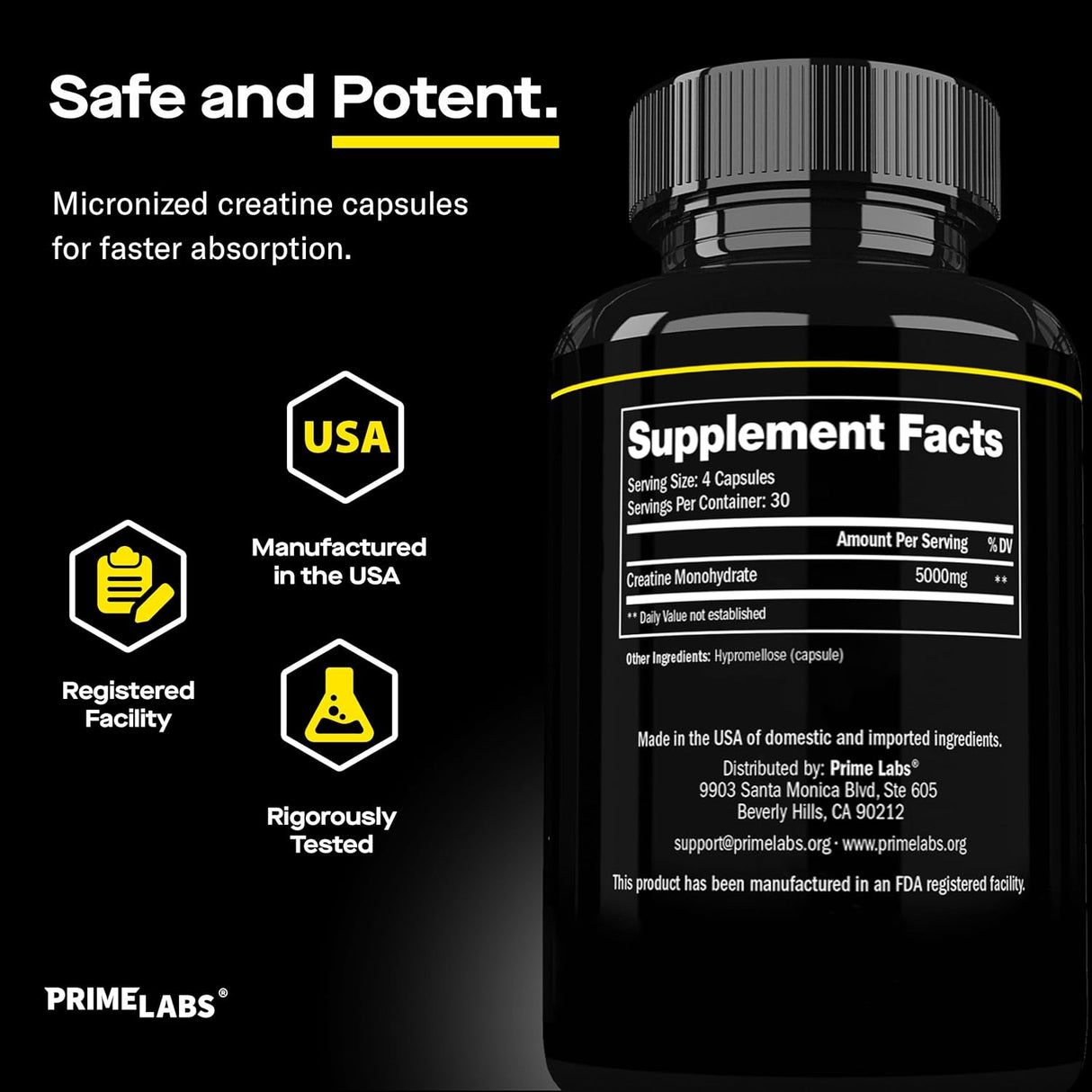 Creatina en cápsulas Prime Labs - 5g, 120 cápsulas