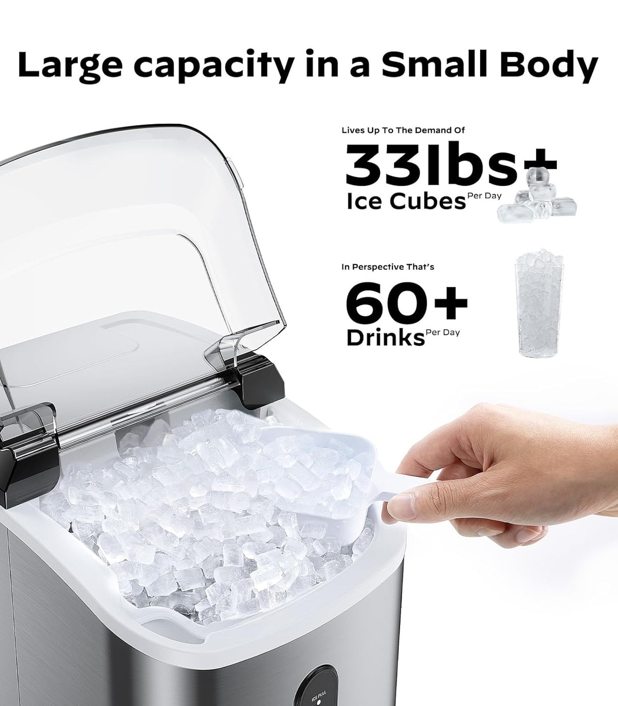 Máquina de Hielo Nugget, Silonn, 33lbs/24H, Auto-limpieza