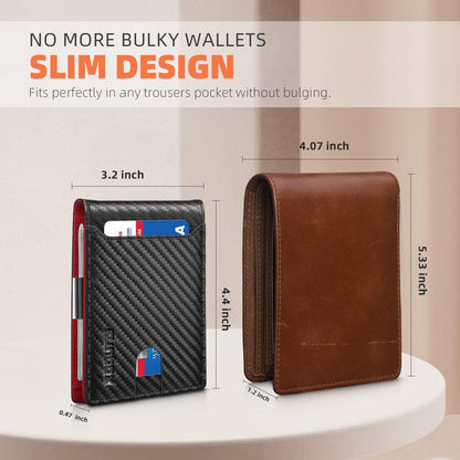 Billetera RUNBOX Slim para Hombre - Clip de Dinero, RFID, Bifold