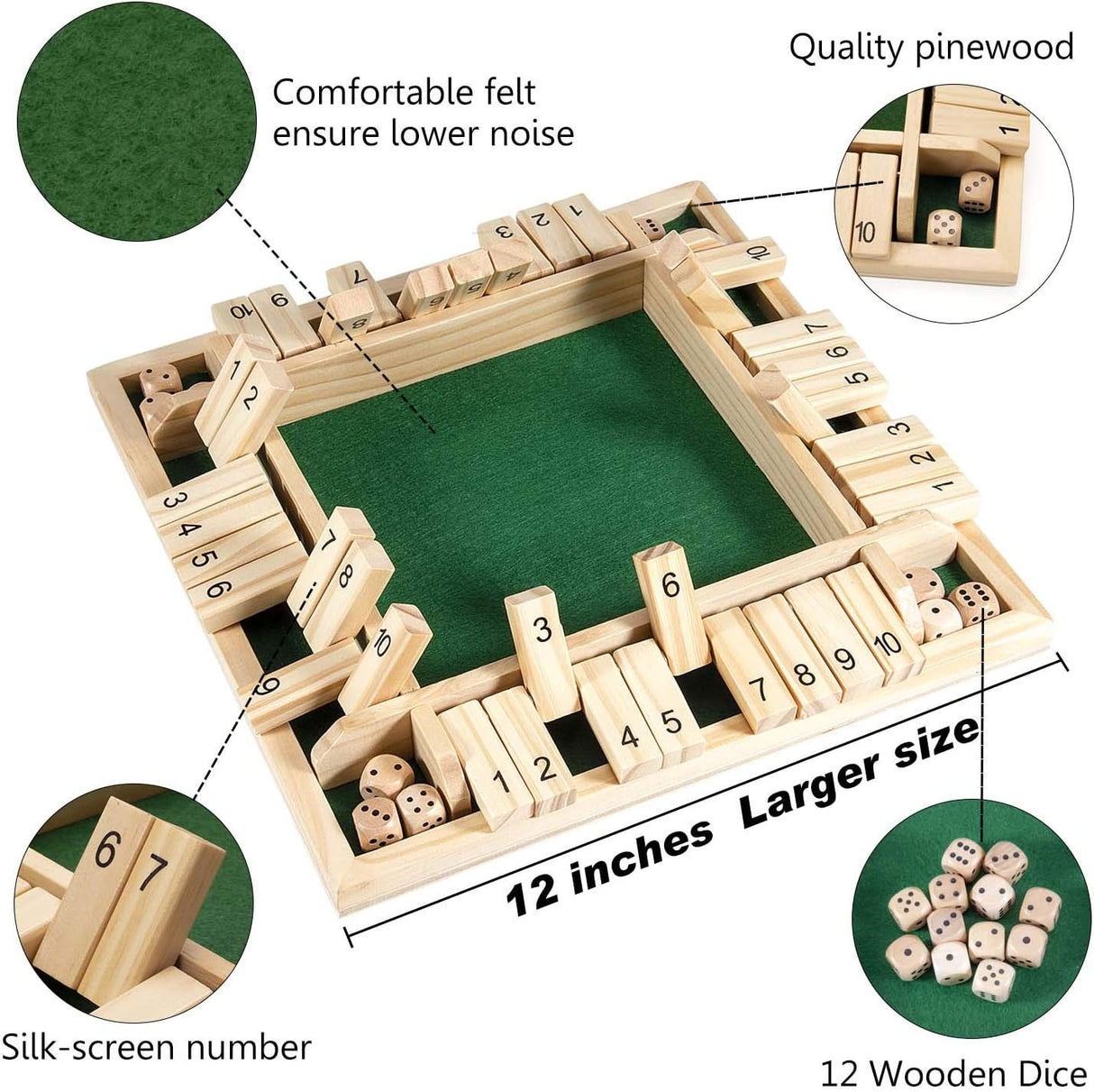 Juego de Mesa Amerous Shut The Box con 12 Dados, 1-4 Jugadores