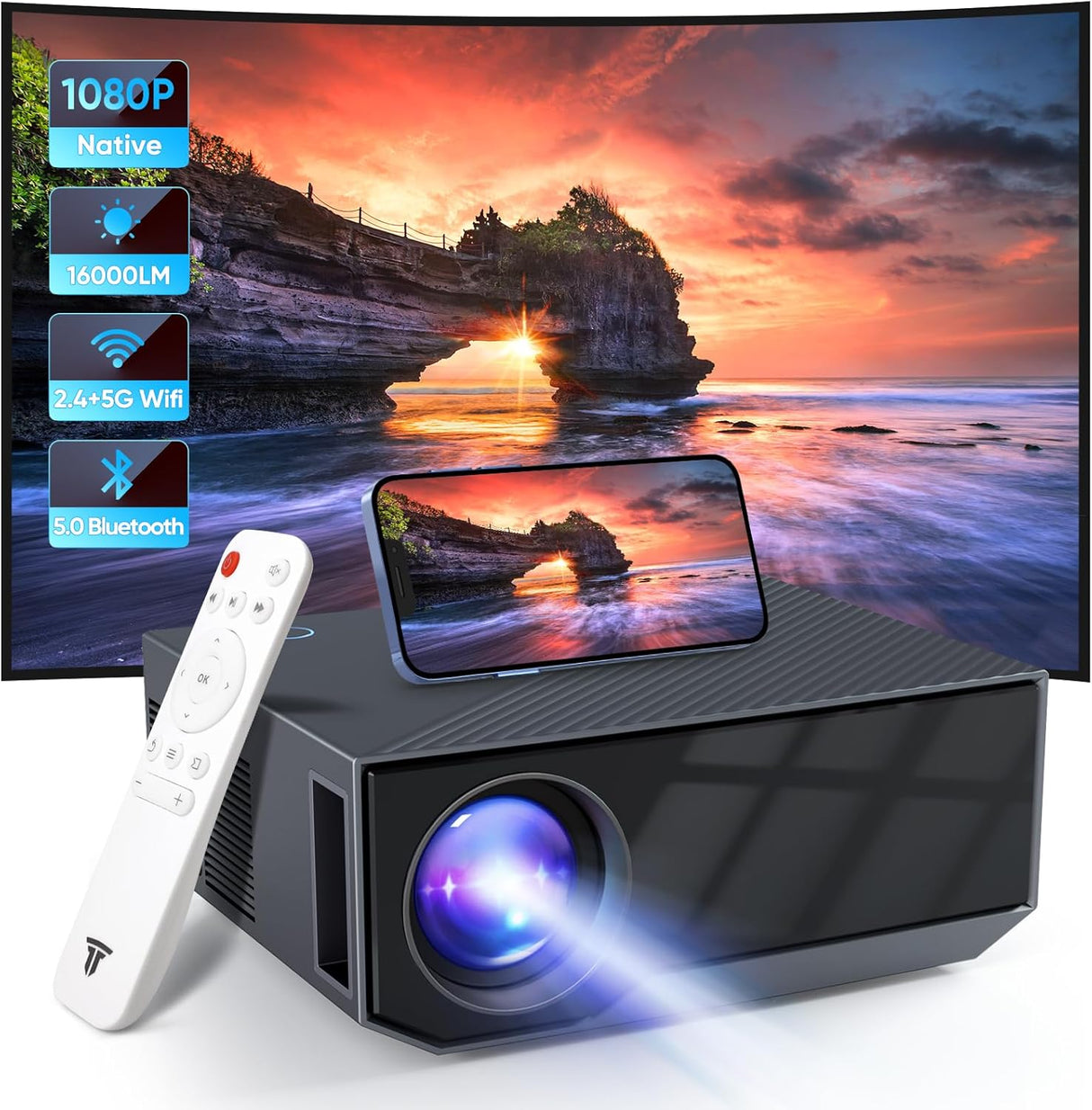 Proyector Mini WiFi Bluetooth 16000 Lúmenes Full HD 1080P