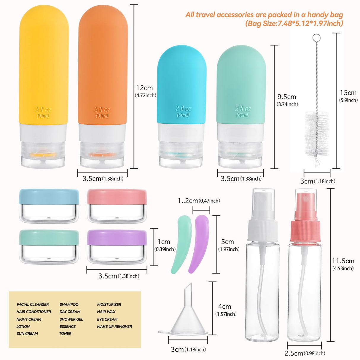 Set de Botellas de Viaje TSA Aprobadas - Silicona Antifugas 16 pcs