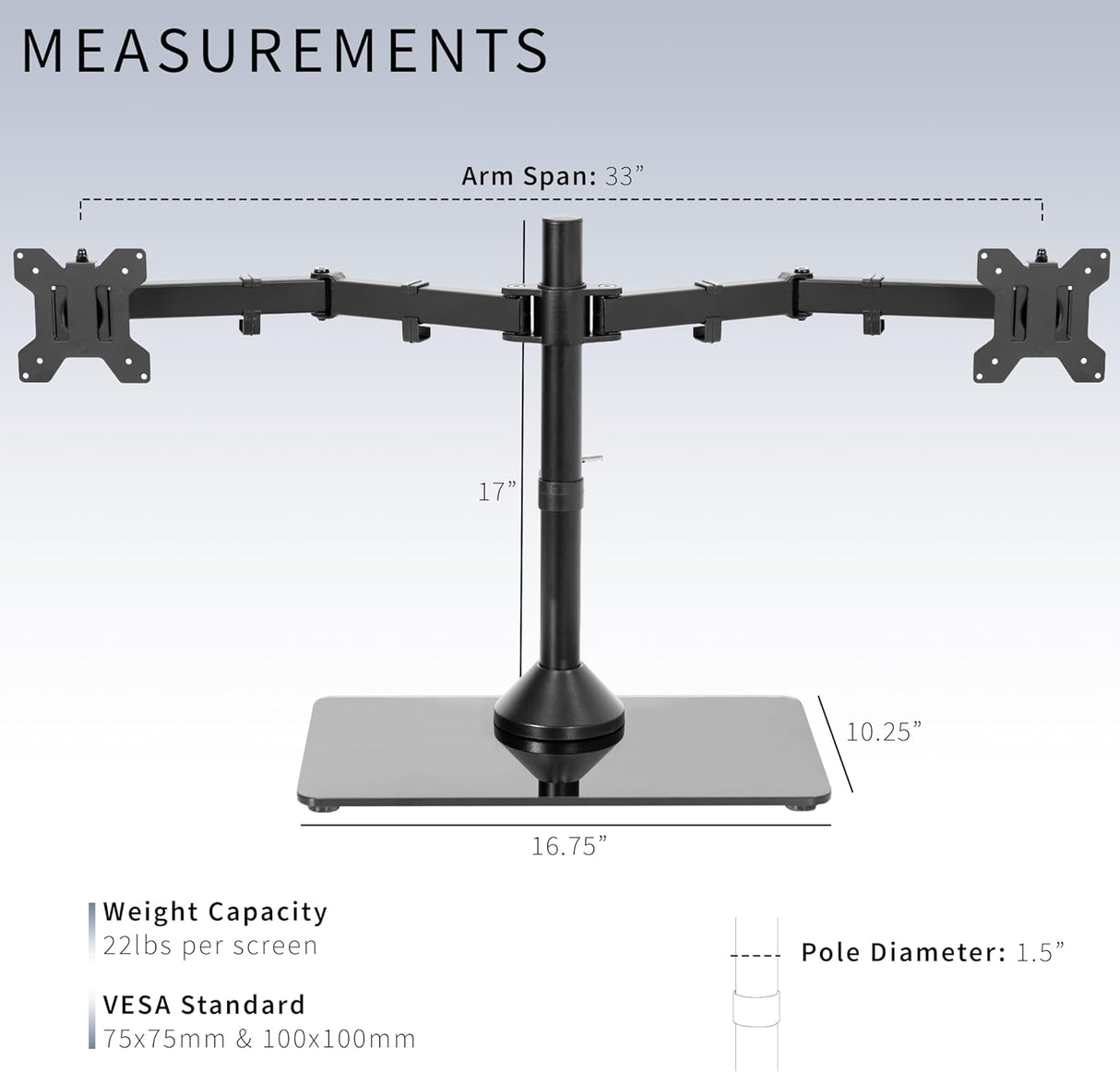 Soporte Doble para Monitores VIVO, Base de Vidrio, STAND-V002FG