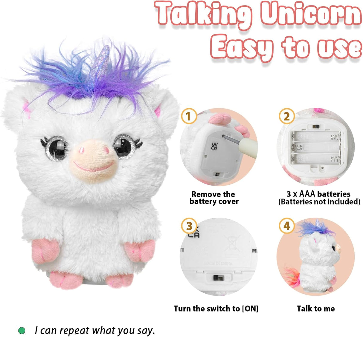YH YUHUNG Unicorn de Peluche que Repite lo que Dices