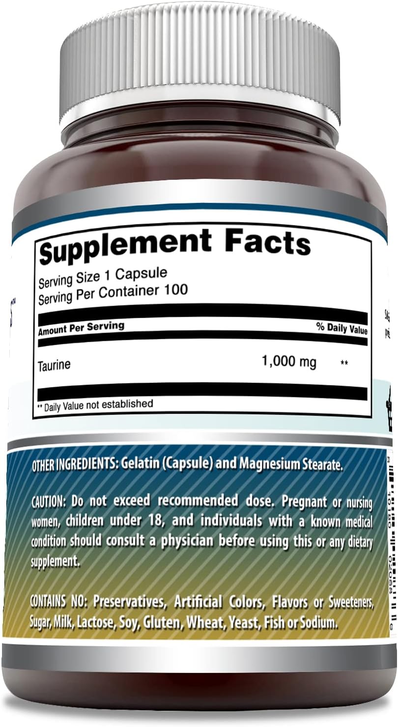 Suplemento de Taurina Amazing Formulas 1000 mg 100 Cápsulas