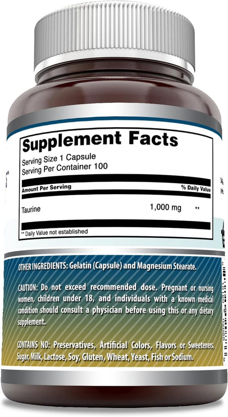 Suplemento de Taurina Amazing Formulas 1000 mg 100 Cápsulas