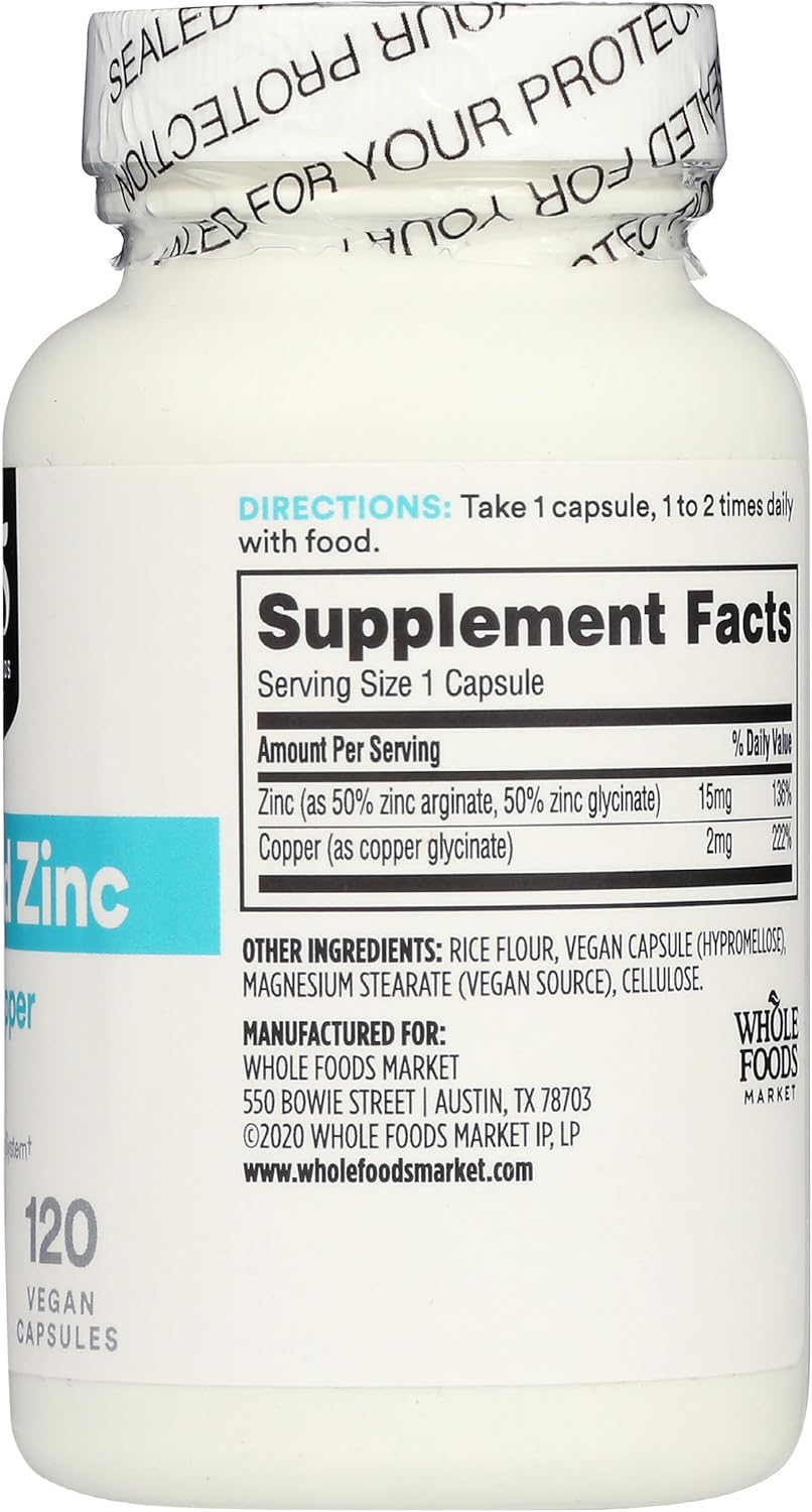 Suplemento de Zinc Quelado con Cobre 120 cápsulas - Whole Foods Market