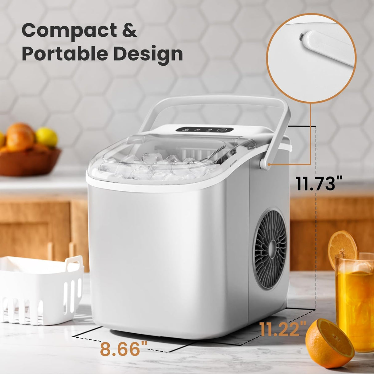 Máquina de Hielo Portátil, 9 Cubos en 6 Min, Auto-Limpieza
