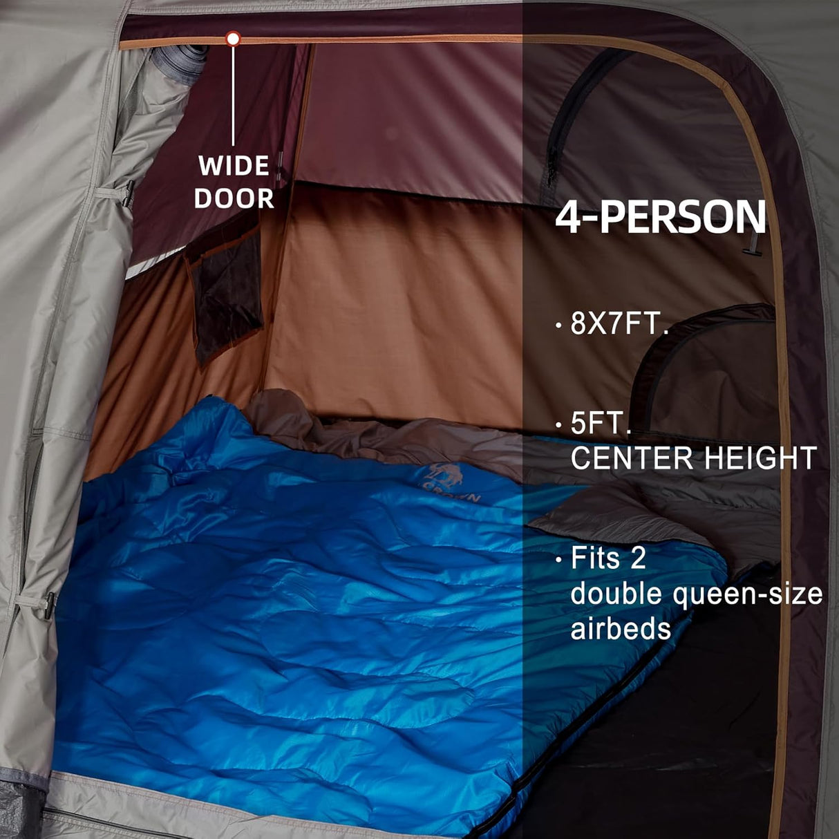 Tienda de campaña 4 personas CAMEL CROWN, impermeable, fácil montaje