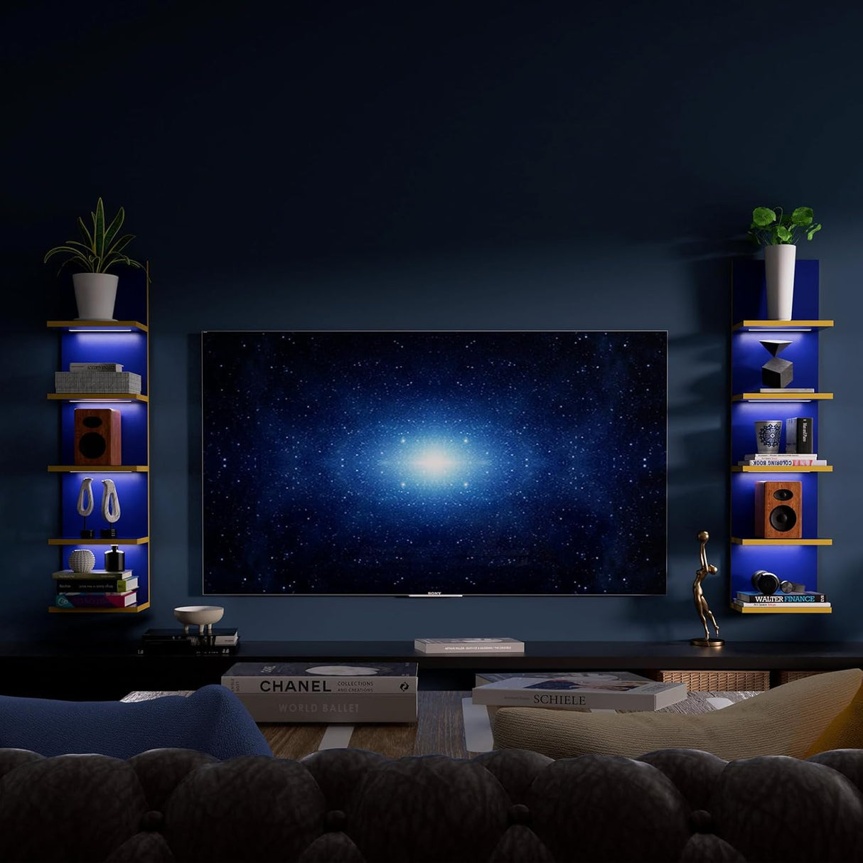 Estante Flotante 5 Niveles con Luz LED, Diseño Vertical, Modelo Torre