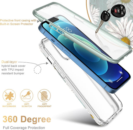 ESDOT Funda para iPhone 12, iPhone 12 Pro con protector de pantalla integrado, funda resistente con diseños de moda para mujeres y niñas, funda protectora para iPhone 12/12 Pro de 6.1 pulgadas, bonita margarita