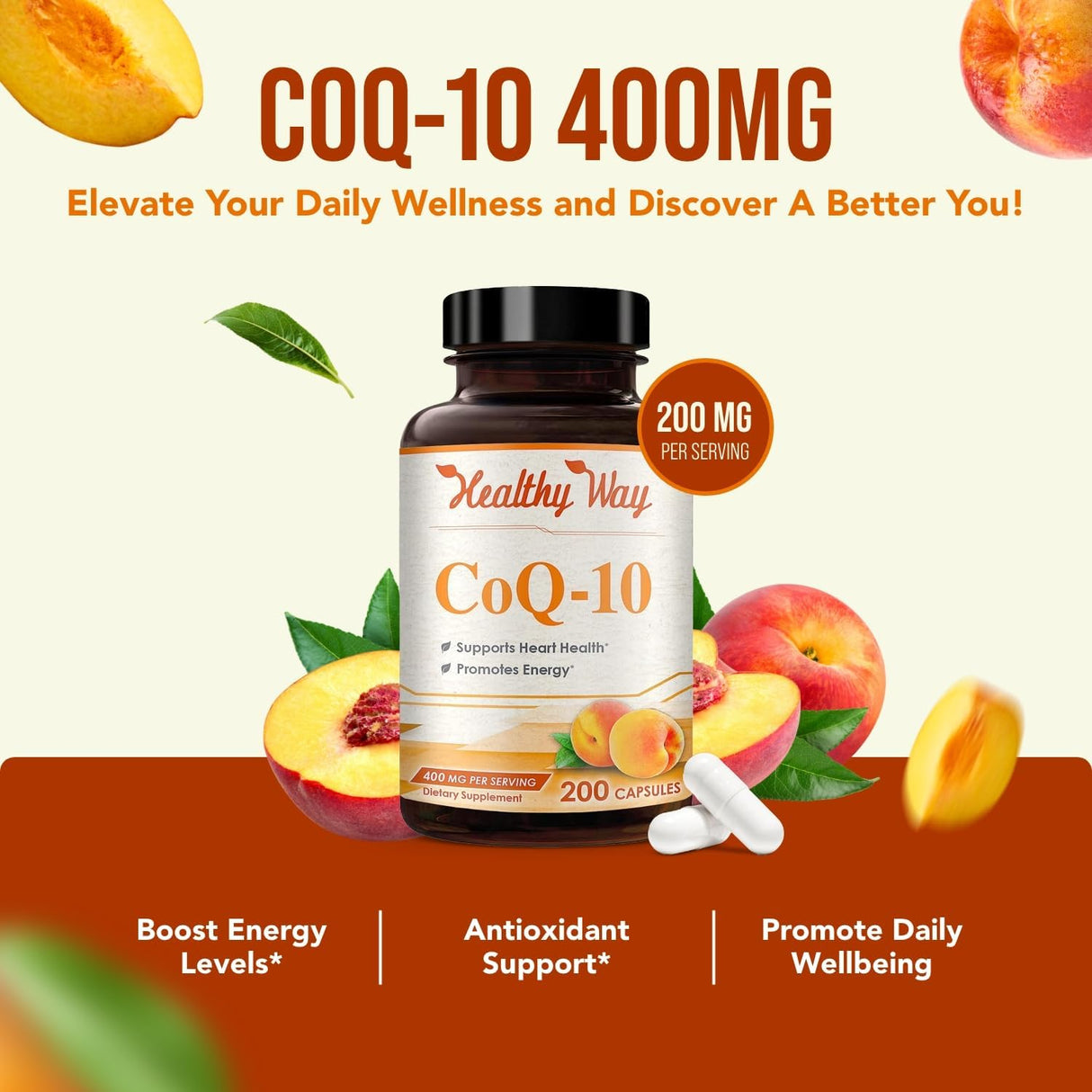 CoQ10 Saludable 400mg 200 Cápsulas Non-GMO Healthy Way