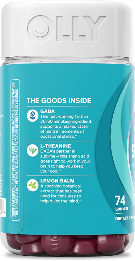 Suplemento OLLY Goodbye Stress Gummy GABA L-teanina 74 unidades