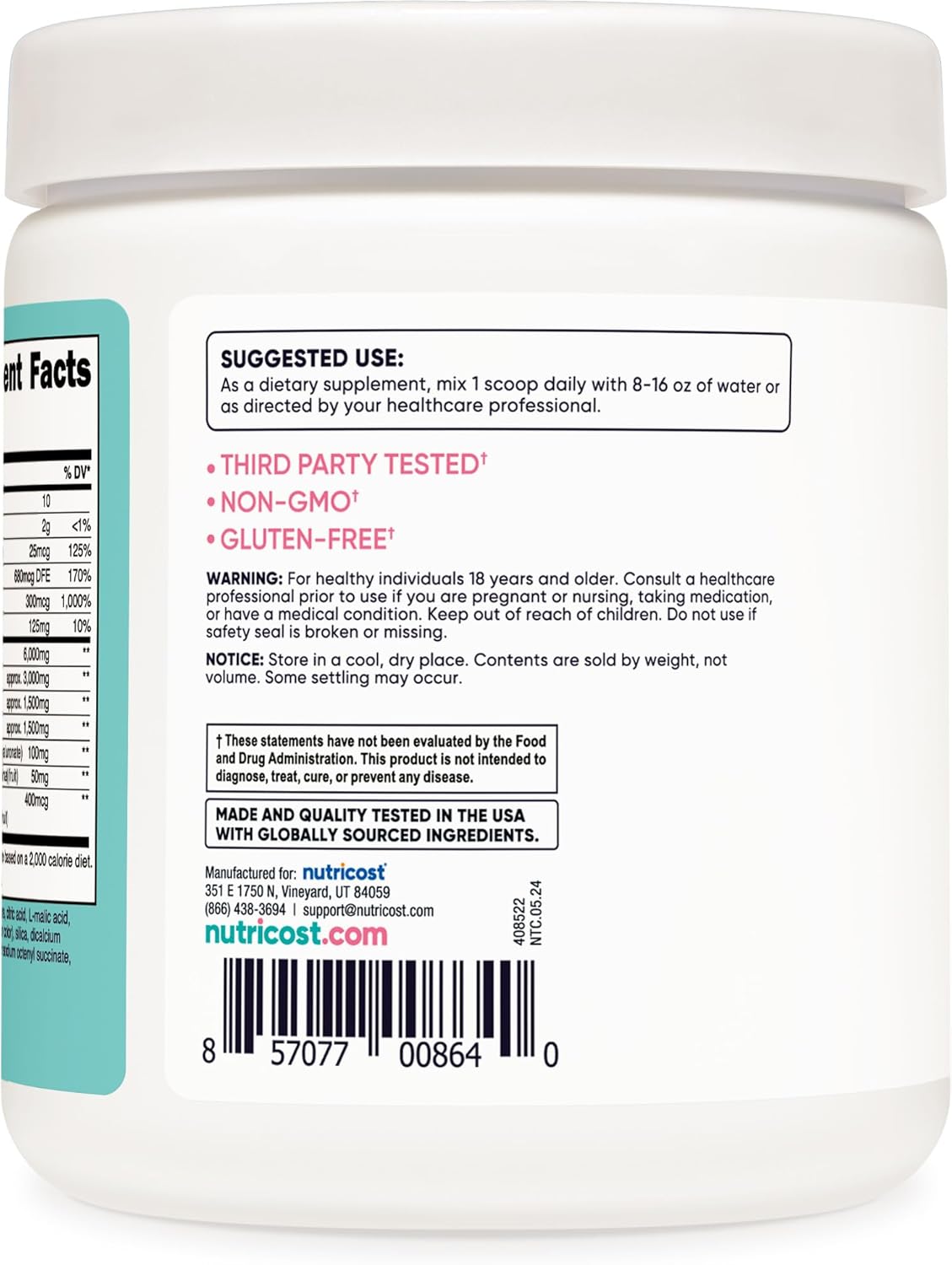 BCAA para Mujeres Nutricost - Sin GMO, 30 Porciones