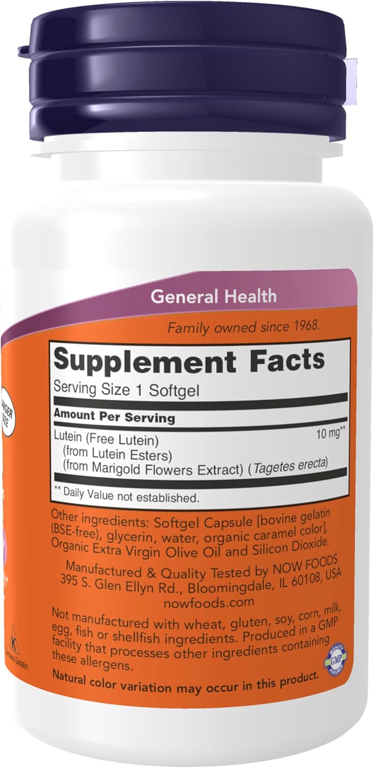 Suplemento de Luteína 10 mg NOW, 120 Cápsulas