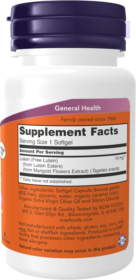 Suplemento de Luteína 10 mg NOW, 120 Cápsulas