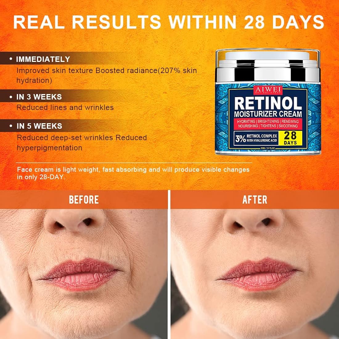 Crema de retinol que aumenta el colágeno, hidrata e ilumina