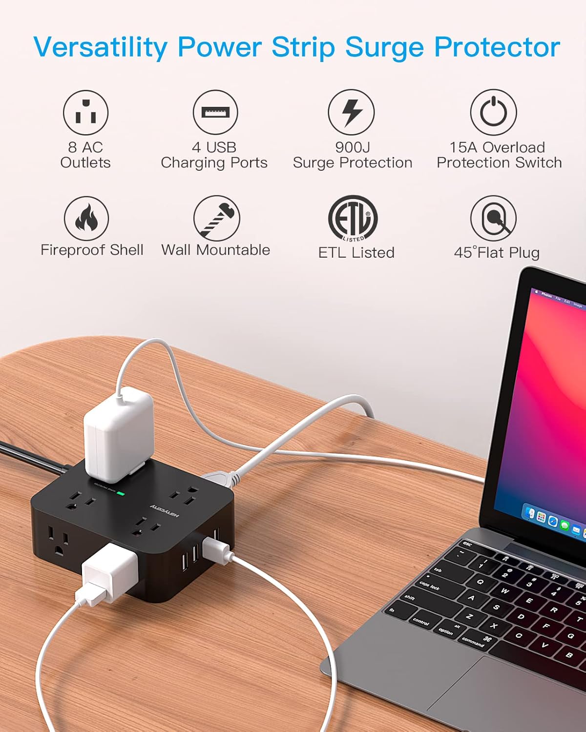HANYCONY Regleta protectora contra sobretensiones, cable