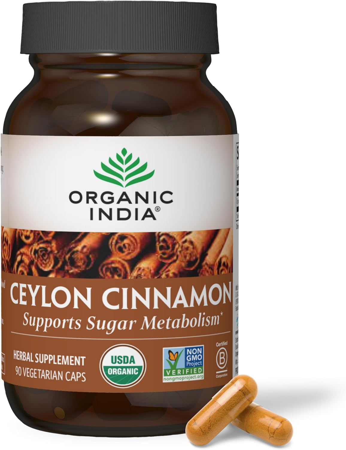 Suplemento de Canela de Ceilán - Vegano, Orgánico, 90 cápsulas