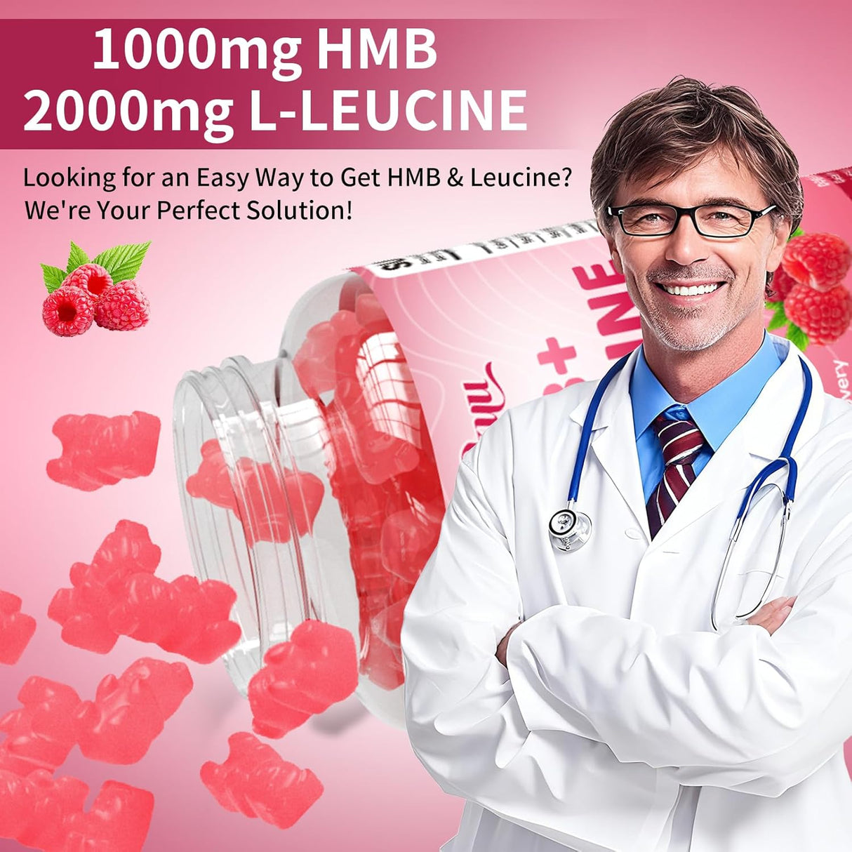 Gummies de HMB y Leucina 3000mg, Sin Azúcar, Vegan, 60u