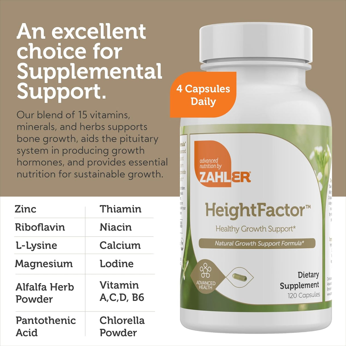 Suplemento de vitaminas y minerales para el crecimiento 120u