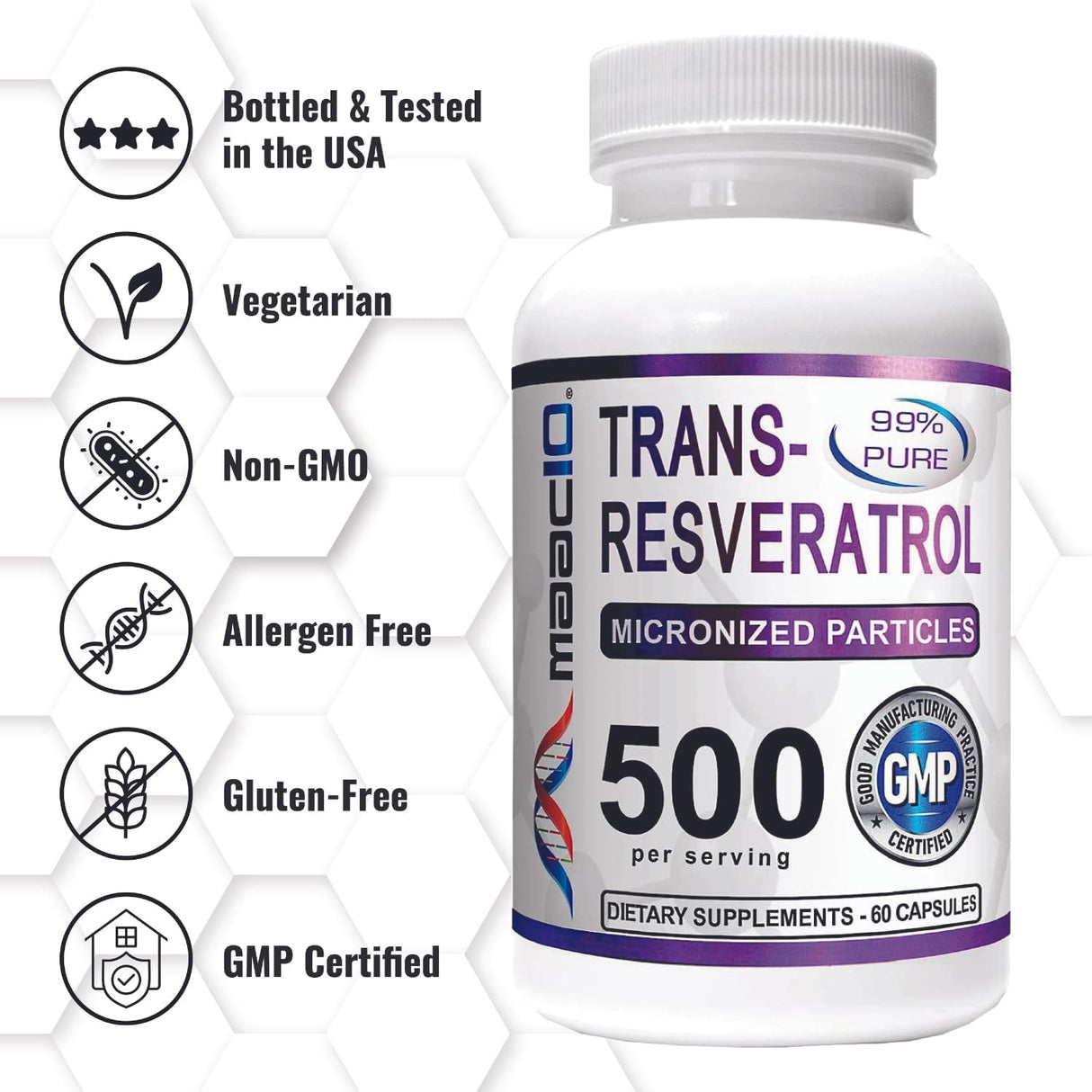 Suplement Trans-Resveratrol micronizado 180 cápsulas 3 pack