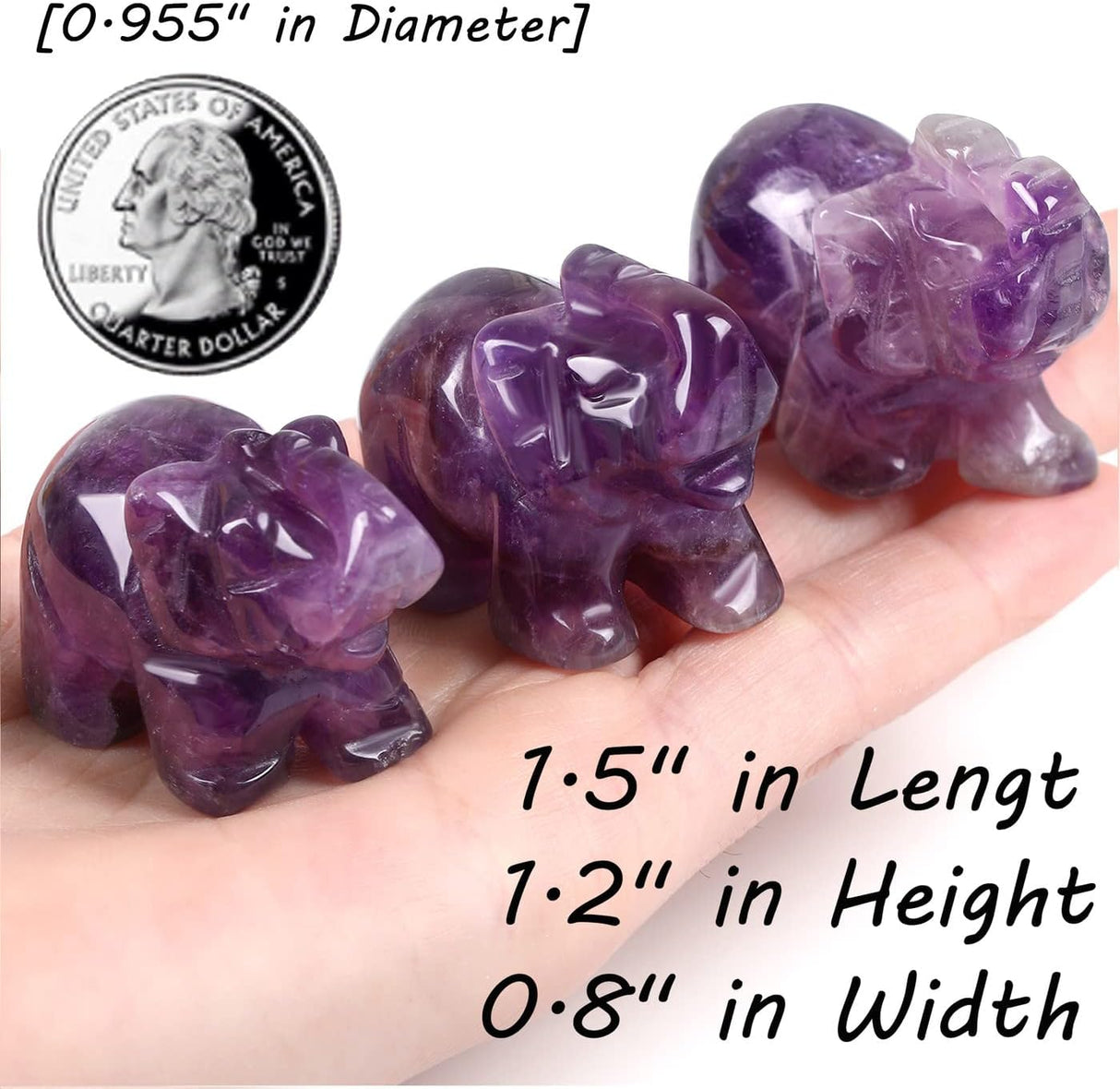 QINJIEJIE 3 pcs de cristales decorativos de elefante, amatista, cuarzo rosa, aventurina verde, bonitas piedras de escritorio, estatua de piedras preciosas naturales, decoración de la suerte,