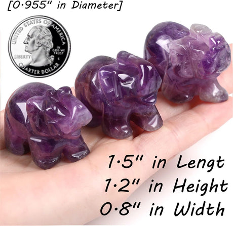 QINJIEJIE 3 pcs de cristales decorativos de elefante, amatista, cuarzo rosa, aventurina verde, bonitas piedras de escritorio, estatua de piedras preciosas naturales, decoración de la suerte,
