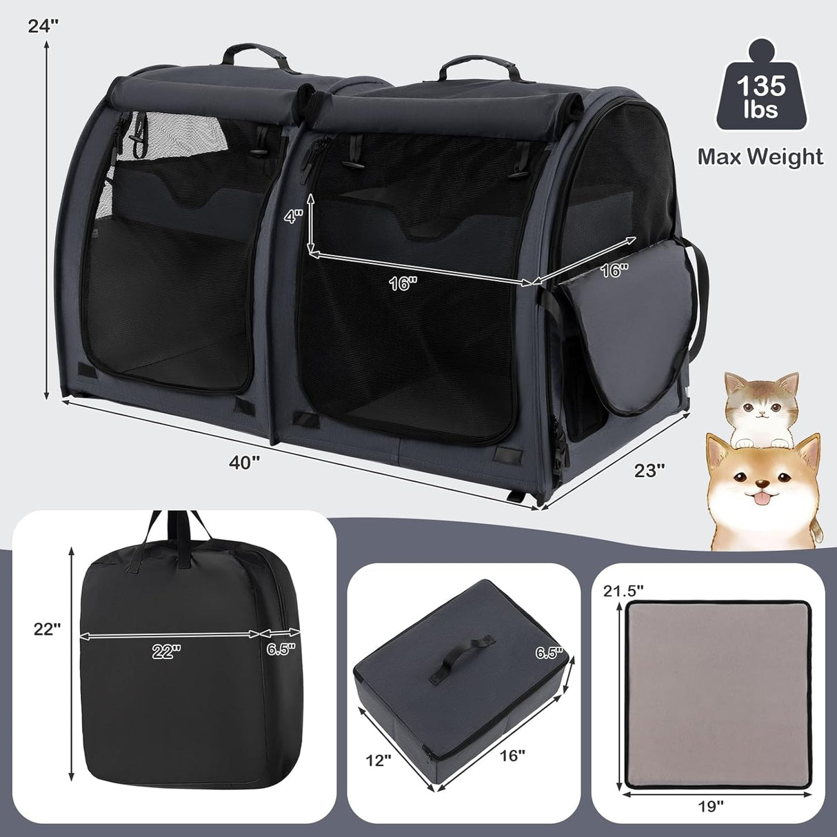 Transportín para gatos PETSITE, 40, con dos compartimentos