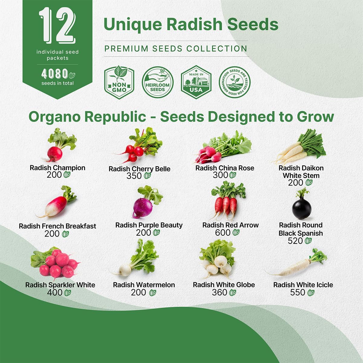 Semillas de Rábano Organo Republic 12 Variedades Heirloom
