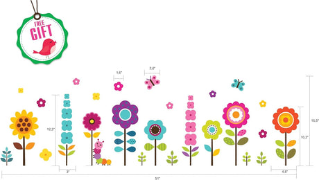 Stickers de Pared Florales para Niños - 27 Clings con Regalo