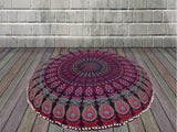 Funda bohemia para cojín, de 32 pulgadas, con diseño de mandala, para meditación, decorativa, otomana, grande, para exteriores, decoración del hogar, decoración de arte en el hogar, redonda, con pompones de algodón, cómoda