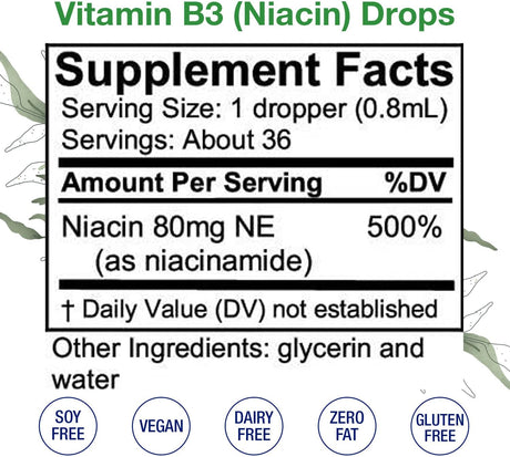 Suplemento Vitamina B3-Niacina 80mg NE  Gotas líquidas 1 oz