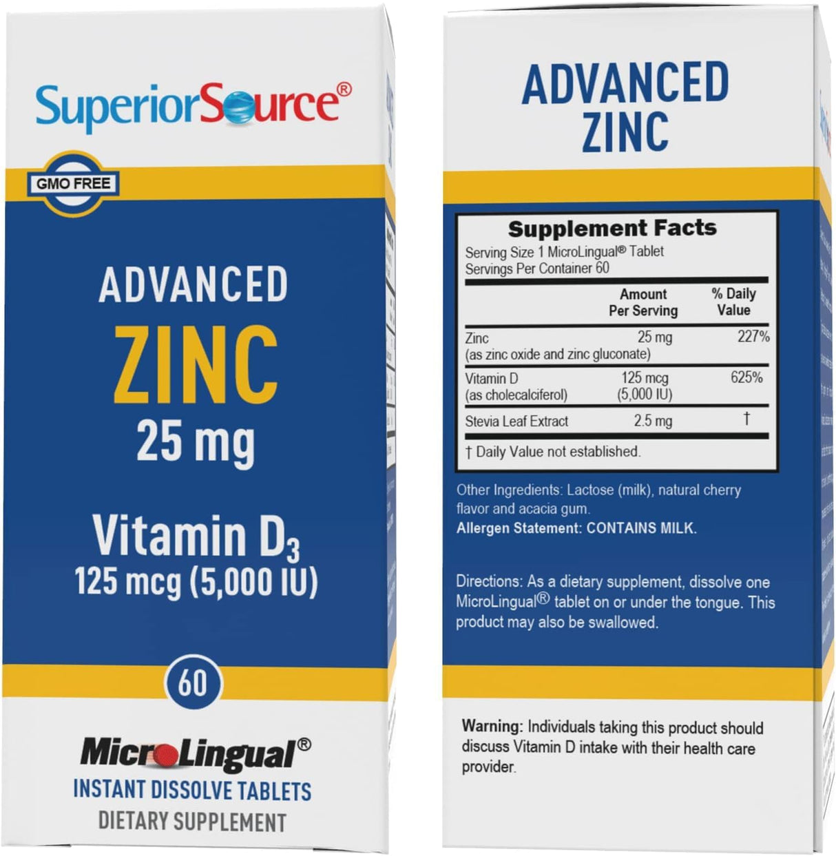 Suero Superior Zinc Avanzado 25 mg + D3 5000 IU, 60 Tabletas