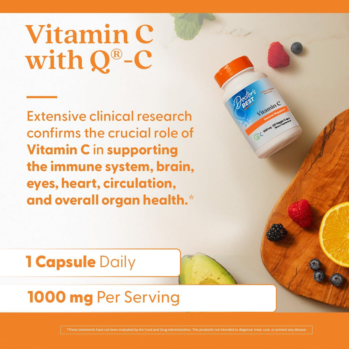 Vitamina C con Q-C Doctor's Best 1000mg Vegana, Sin Gluten (120)