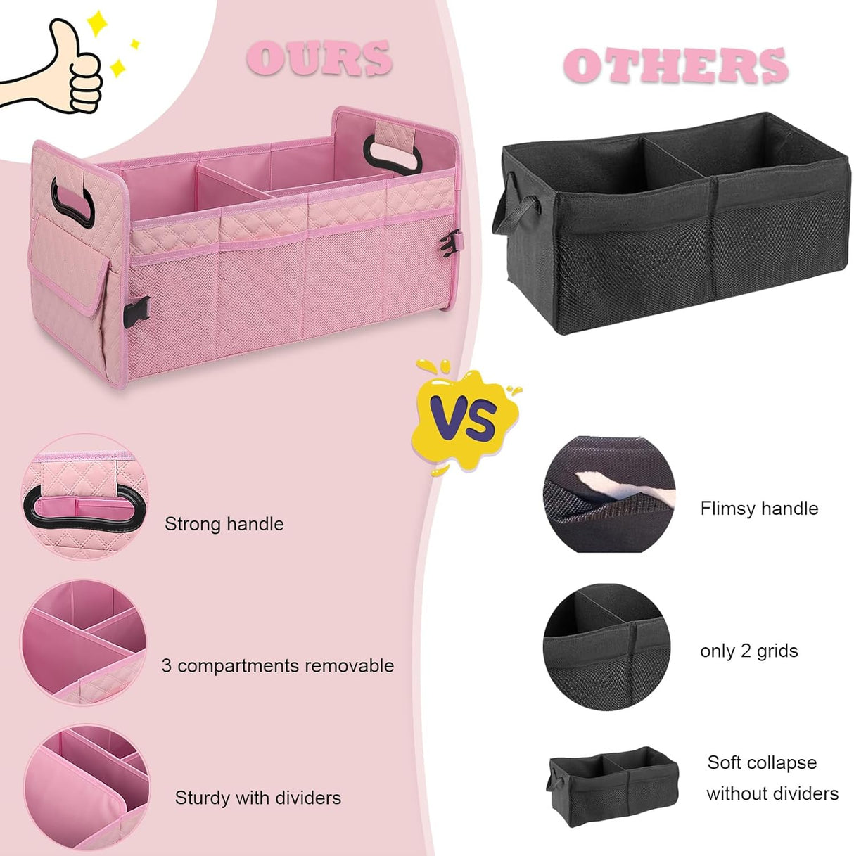 Organizador de Maletero JiatuA, Contenedor Plegable Multi Compartimentos