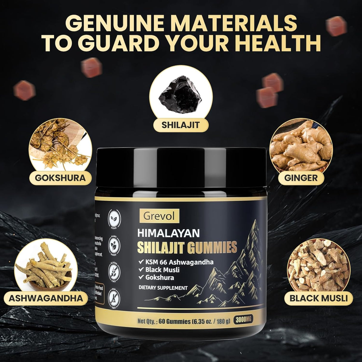 Gomitas de Shilajit Himalayo con Ashwagandha, 60u