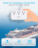 Cruise Essentials, cable de extensión plano de 5 pies, 3 tomas